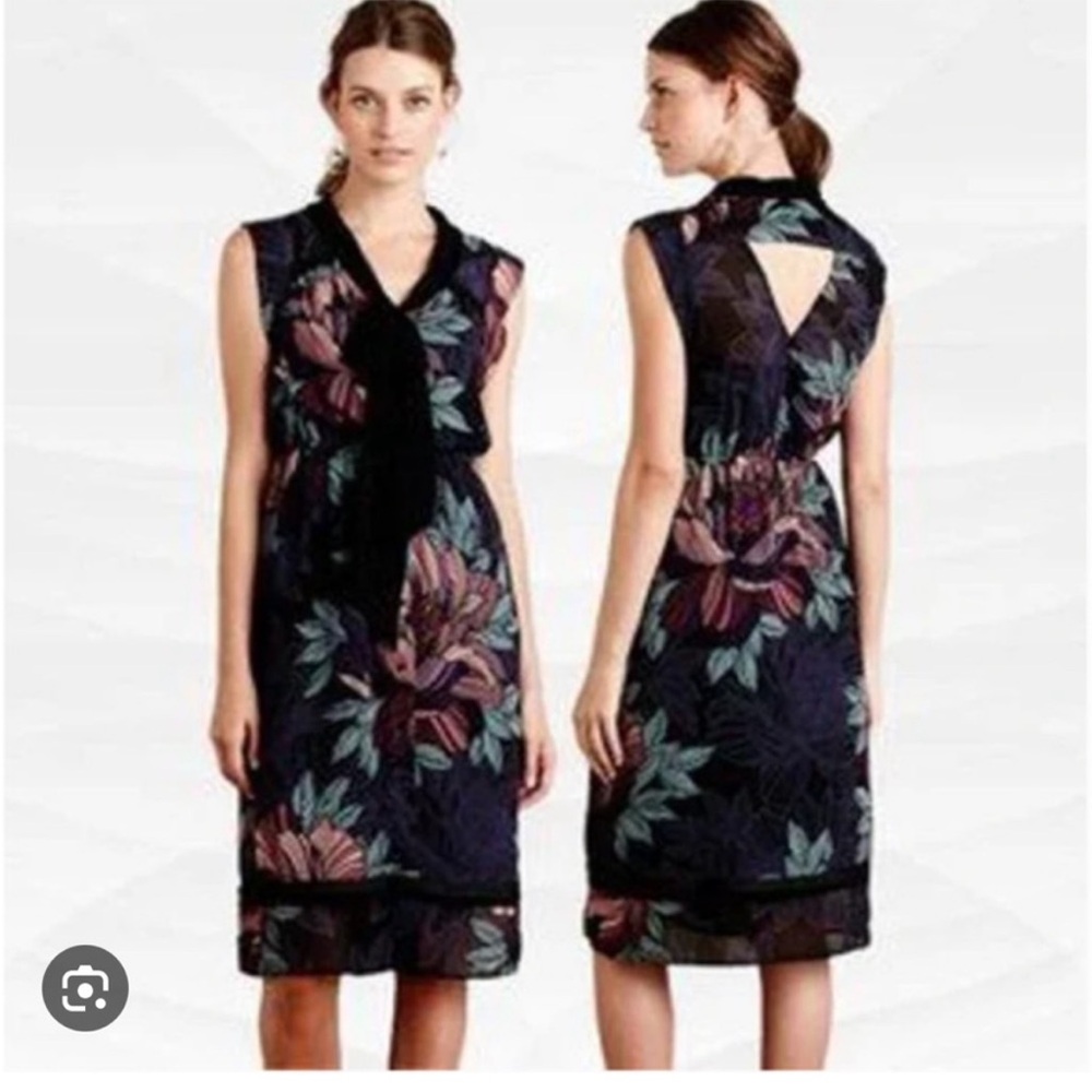 Maeve Floral Sleeveless Dress with Black velvet detail